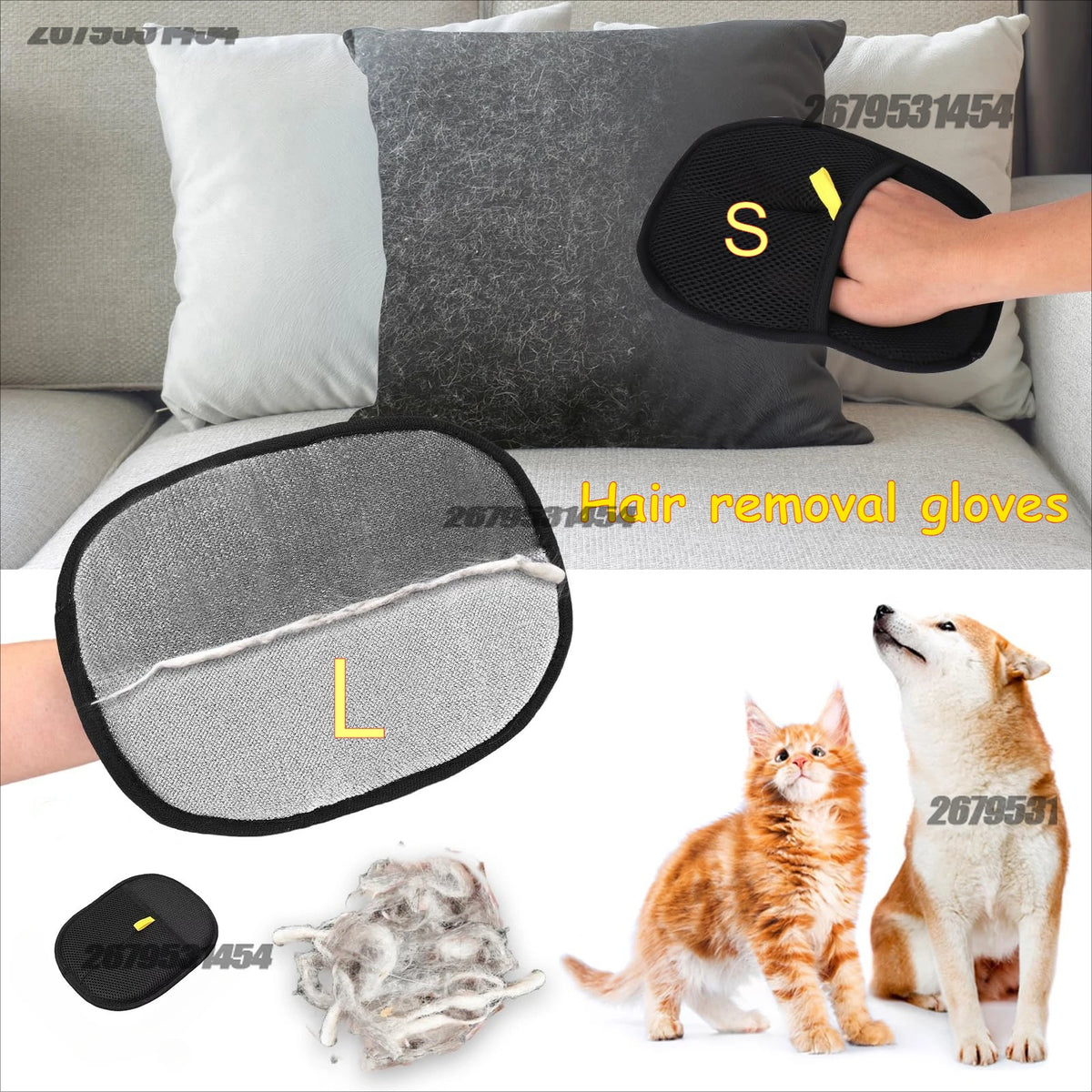 2 in 1 Pet Hair Removal Mitts for Cats Dogs Static Brush Pet Hair Remover Brush Removing Dog Cat Hair from Sofa Carpet Supplies